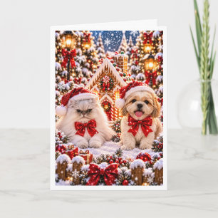 Gato gruñón personalizado y perro feliz Navidad Gr