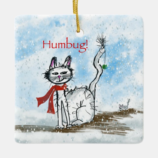 Gato gruñón y ratón travieso Ornamento de Navidad (Anverso)