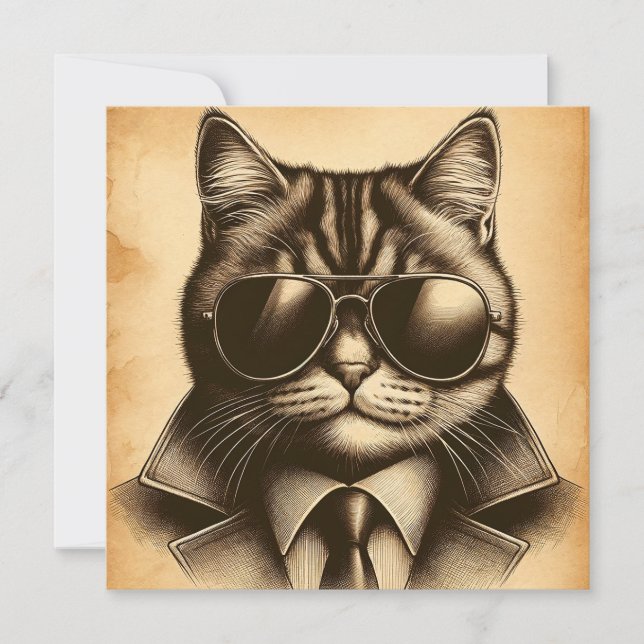 Gato Guay retro en gafas de sol aviador, tarjeta S (Anverso)
