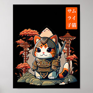 Gato guerrero japonés escribiendo arte anime para 