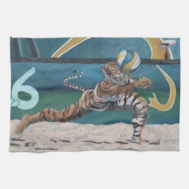 Gato Guerrero Jugando Toalla De Voleibol De Playa (Horizontal)