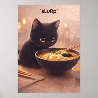 Gato haciendo ramen a las 3AM Póster