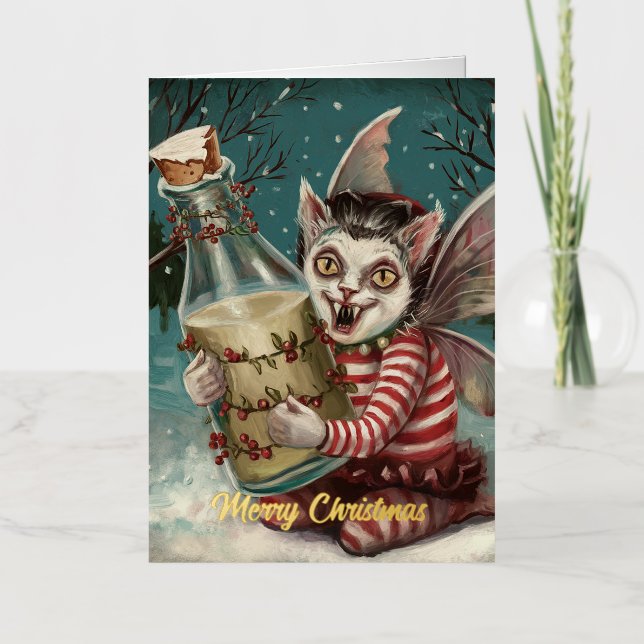 Gato hada vampiro de Navidad con botella de leche  (Anverso)