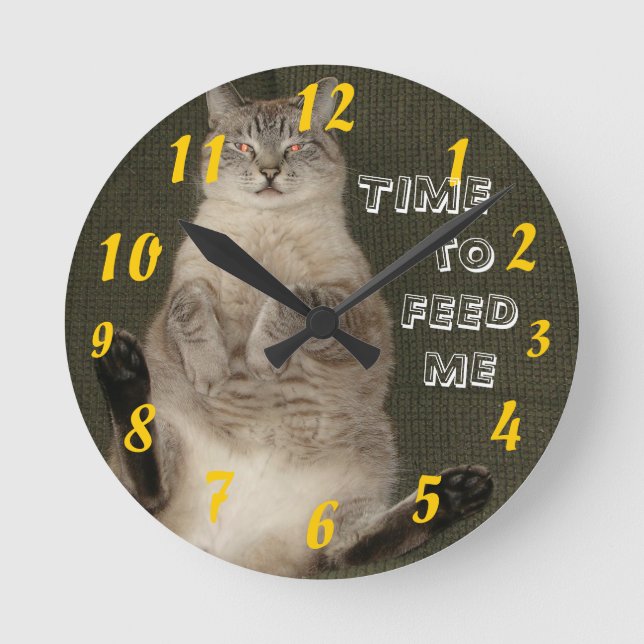 Gato "HORA DE ALIMENTARME" Reloj de pared (Anverso)