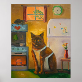 Gato Horneando Muffin en Arte de Pared de Cocina d