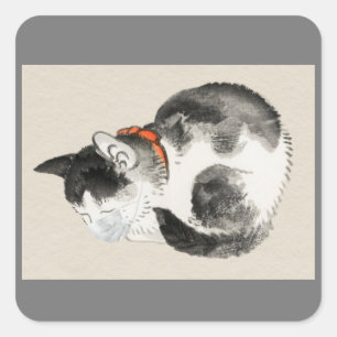 GATO JAPONÉS CON ETIQUETAS DE PEGATINAS DE MÁSCARA