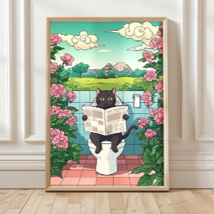 Gato japonés en el inodoro, impresión divertida pa