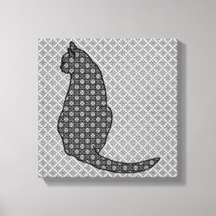 Gato japonés - Impresión de kimono negro y blanco