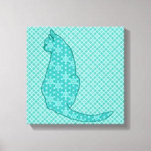 Gato japonés - Impresión de kimono turquesa