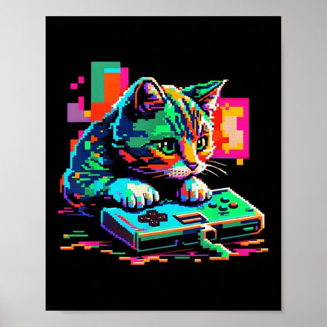 Gato Jugando Gatos 8-bits Arte de Pixel Gamer Gati (Frente)