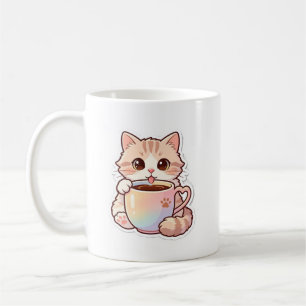 Gato Kawaii en Taza de Café Arcoíris Taza de Cerám