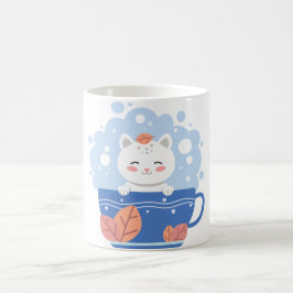 Gato Kawaii Lindo en una Taza de Café Azul