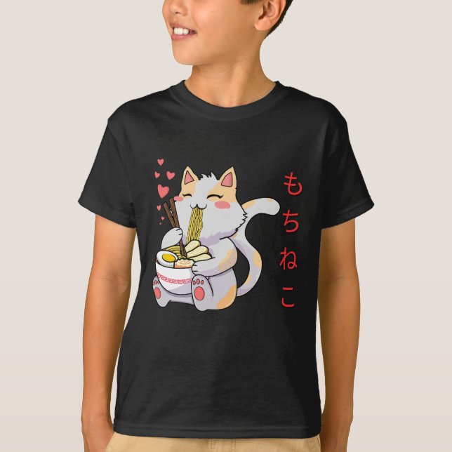 Gato Kawaii Mochi Neko comiendo camiseta de sushi (Anverso)