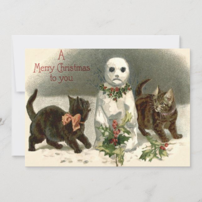 Gato Kitten Curioso Snowman Holly Wreath (Anverso)