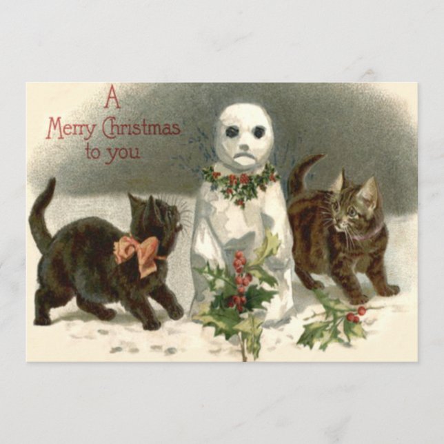 Gato Kitten Curioso Snowman Holly Wreath (Anverso)