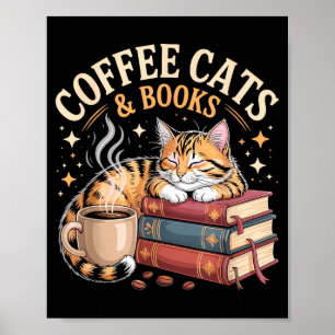 Gato Leyendo Acogedor Arte de Amante de Café y Lib