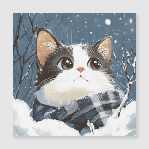 Gato lindo acogedor nieve de invierno