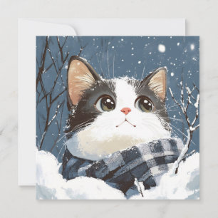 Gato lindo acogedor nieve de invierno