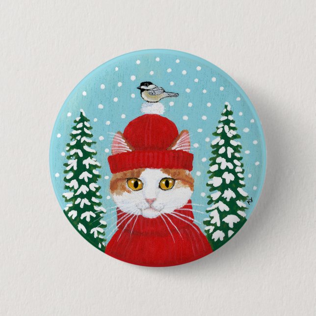 Gato lindo, botón de nieve de los Navidades de inv (Anverso)