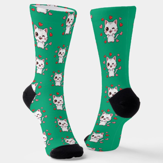 Gato lindo calcetines con corazón - Regalo para lo (Angular)