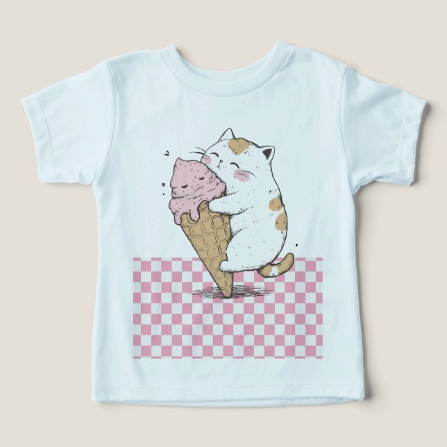 Gato lindo con crema de hielo cone niño pequeño T- (Diseño delantero )