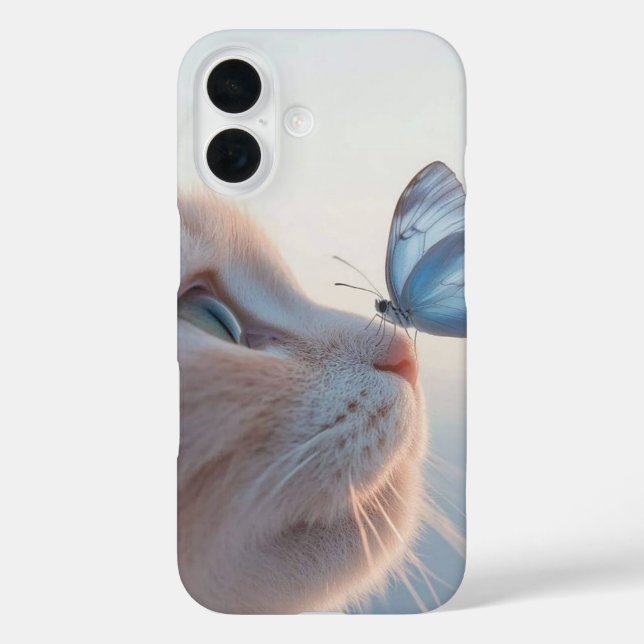 Gato lindo con Fundas para iPhone con mariposa 16 (Reverso )