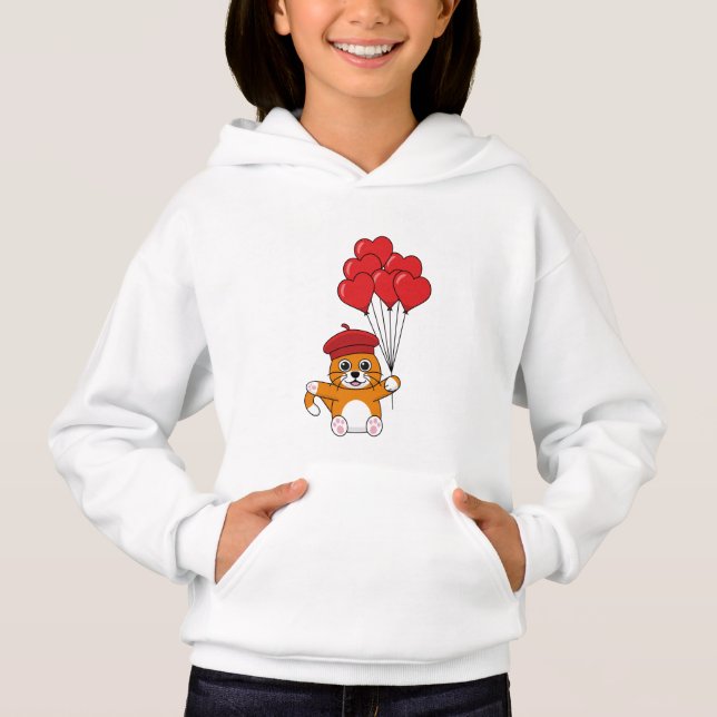 Gato lindo con globos de corazón rojo (Anverso)