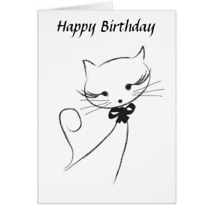 Gato lindo con la tarjeta del feliz cumpleaños de