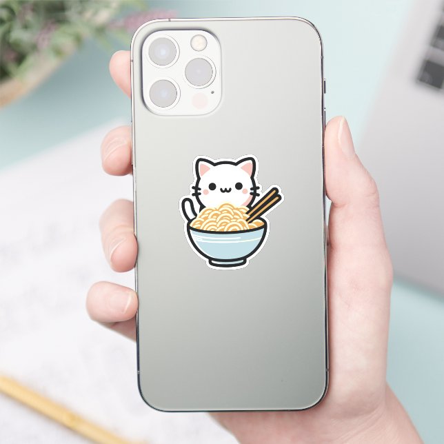 Gato lindo con Pegatina de fideos | Kawaii Animal  (Teléfono)