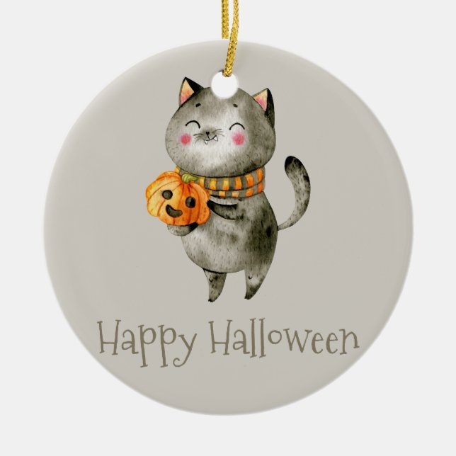 Gato lindo de Halloween con calabaza | Adorno (Frente)