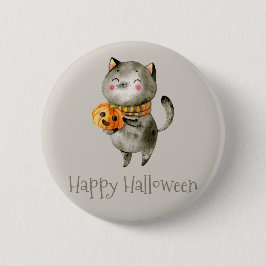 Gato lindo de Halloween con calabaza | Chapa