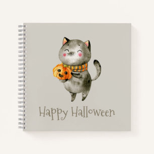 Gato lindo de Halloween con calabaza   Cuaderno