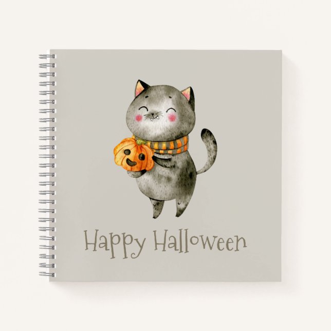 Gato lindo de Halloween con calabaza | Cuaderno (Anverso)