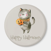 Gato lindo de Halloween con calabaza | Imán