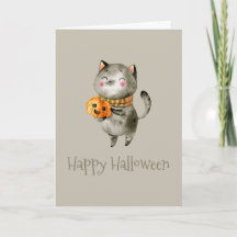 Gato lindo de Halloween con calabaza | Tarjeta med
