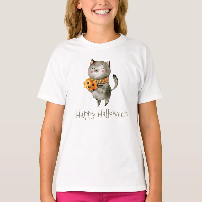 Gato lindo de Halloween con camiseta de la tripula (Anverso)
