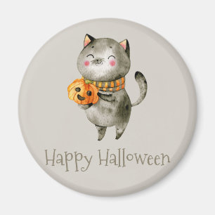 Gato lindo de Halloween con el imán de la calabaza