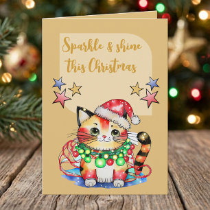 Gato lindo de Navidad estrellas doradas