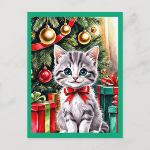 Gato lindo de Navidad Tarjeta postal de vacaciones