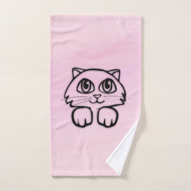 Gato lindo de ojos grandes asomándose rosa (Toalla de mano)
