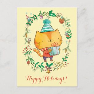 Gato lindo del navidad con la postal grande de la