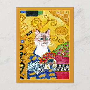 Gato lindo del oro de Gustavo Klimt con la postal