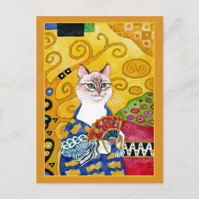 Gato lindo del oro de Gustavo Klimt con la postal (Anverso)