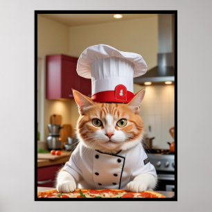 Gato Lindo Divertido Con un Póster de Pizza