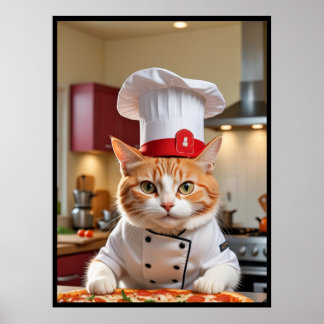 Gato Lindo Divertido Con un Póster de Pizza