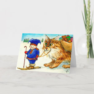 Gato lindo, duende nórdico, tarjeta de