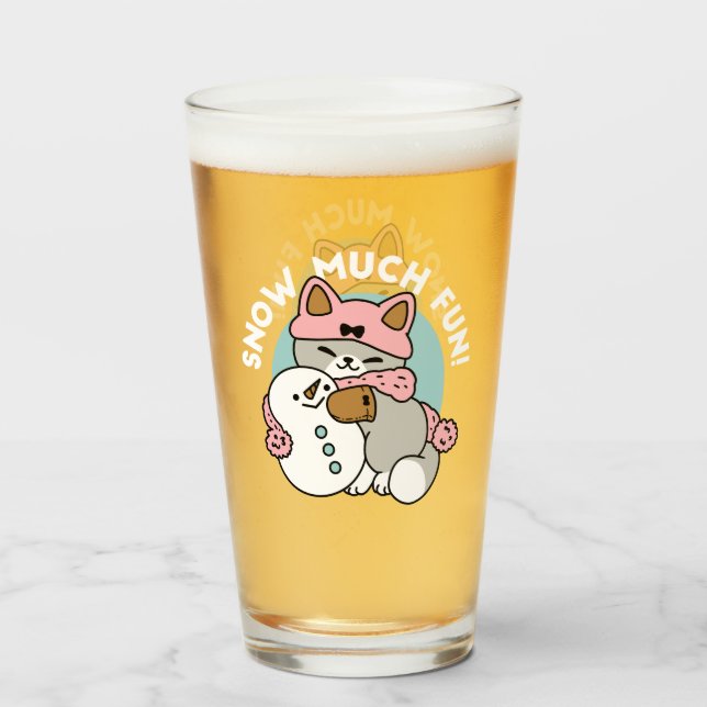 Gato lindo en arte de nieve con muñeco de nieve (Anverso (lleno))