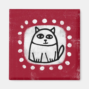 Gato Lindo En Imán De Nevera Rojo