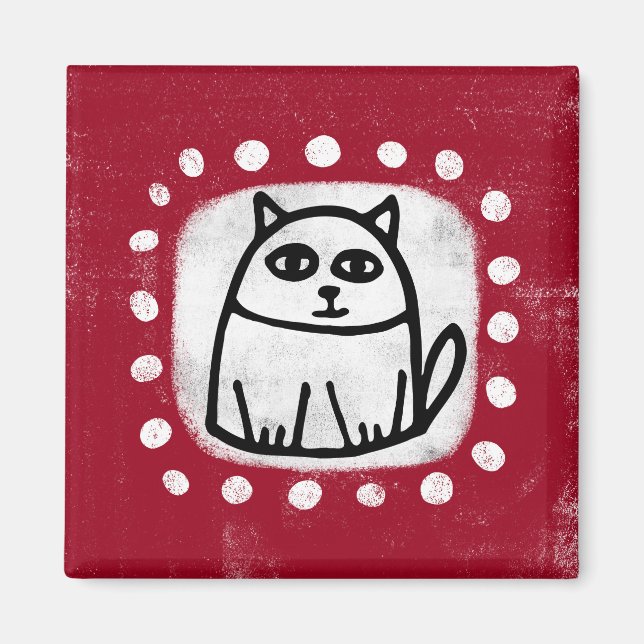 Gato Lindo En Imán De Nevera Rojo (Frente)