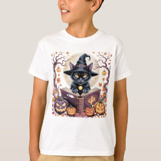 Gato lindo en la camiseta de Halloween en el jardí